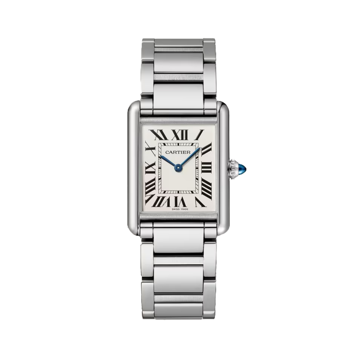Cartier Tank Must Large WSTA0041 steel watch with silvered Roman numeral dial and stainless steel bracelet