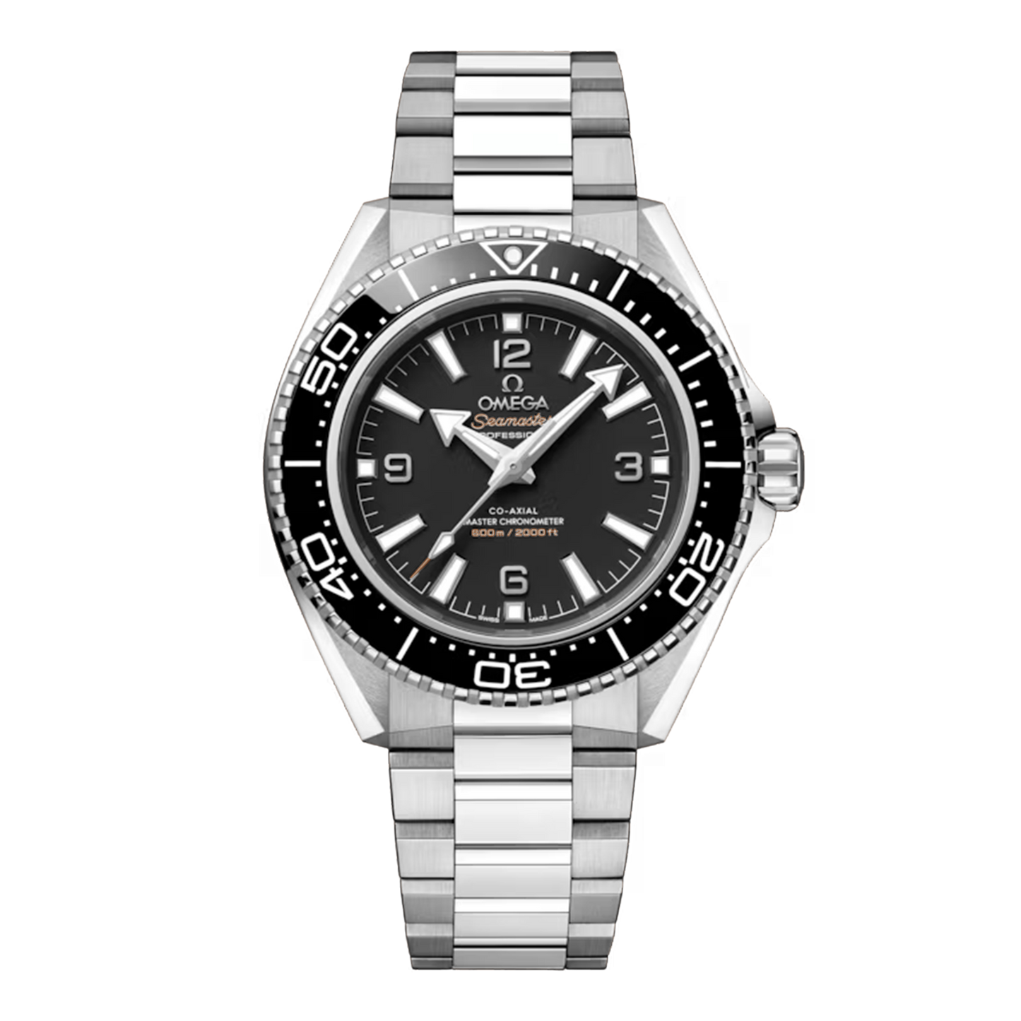 Omega Seamaster Planet Ocean 600M 217.30.42.21.01.001 stainless steel watch with black dial black ceramic bezel and steel bracelet