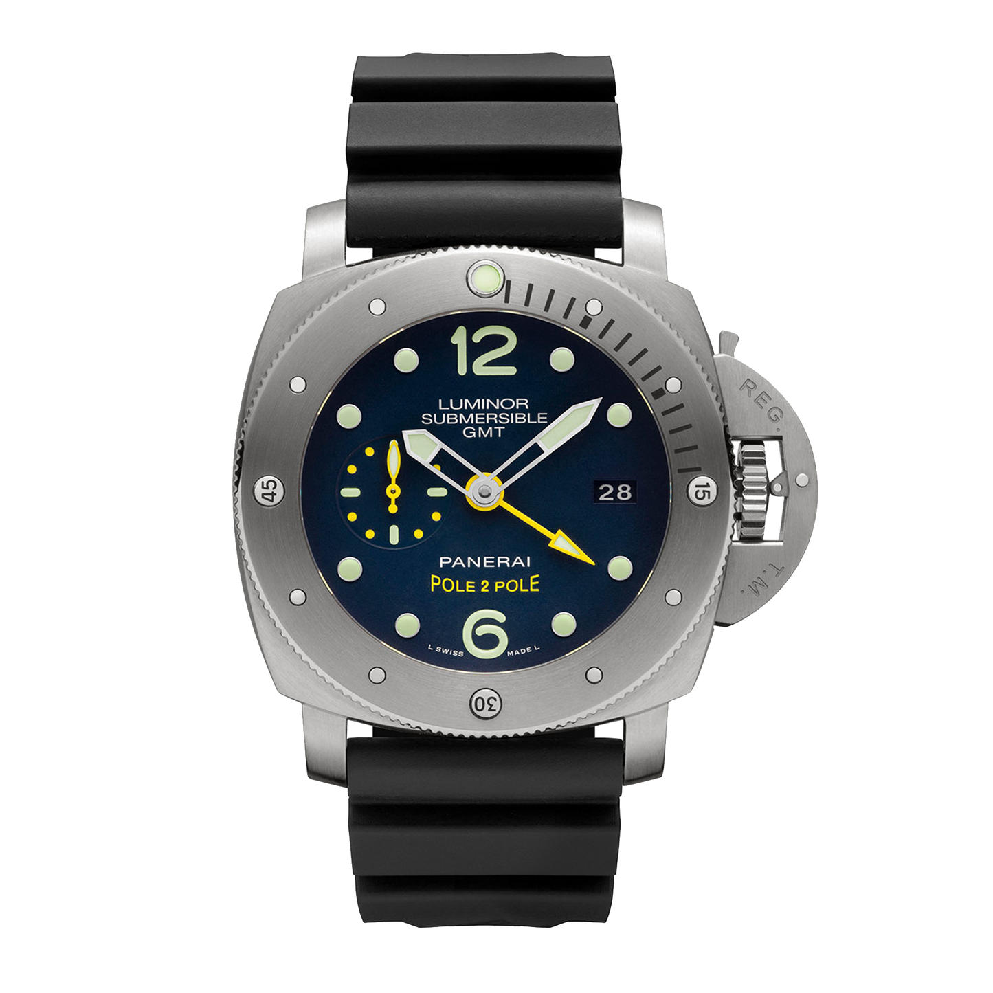 Panerai Luminor Submersible Pole 2 Pole PAM00719 titanium watch with blue dial and black rubber strap