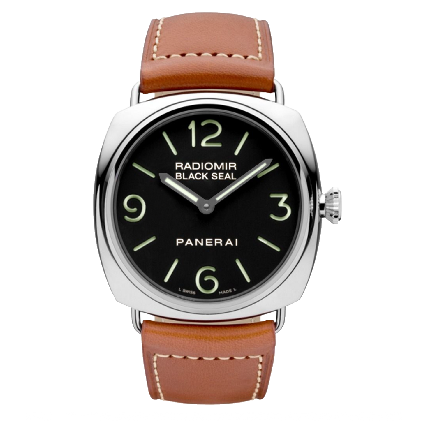 Panerai Radiomir Base Logo 3 Days PAM00753 steel watch with black dial and brown leather strap
