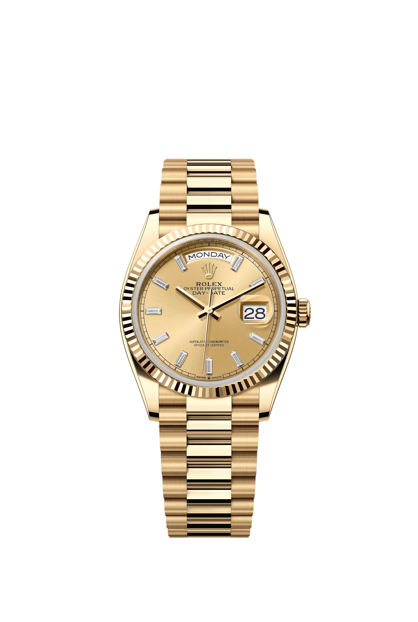 Rolex Day Date 36 mm Yellow Gold Champagne Dial Diamond Markers Ref. 128238