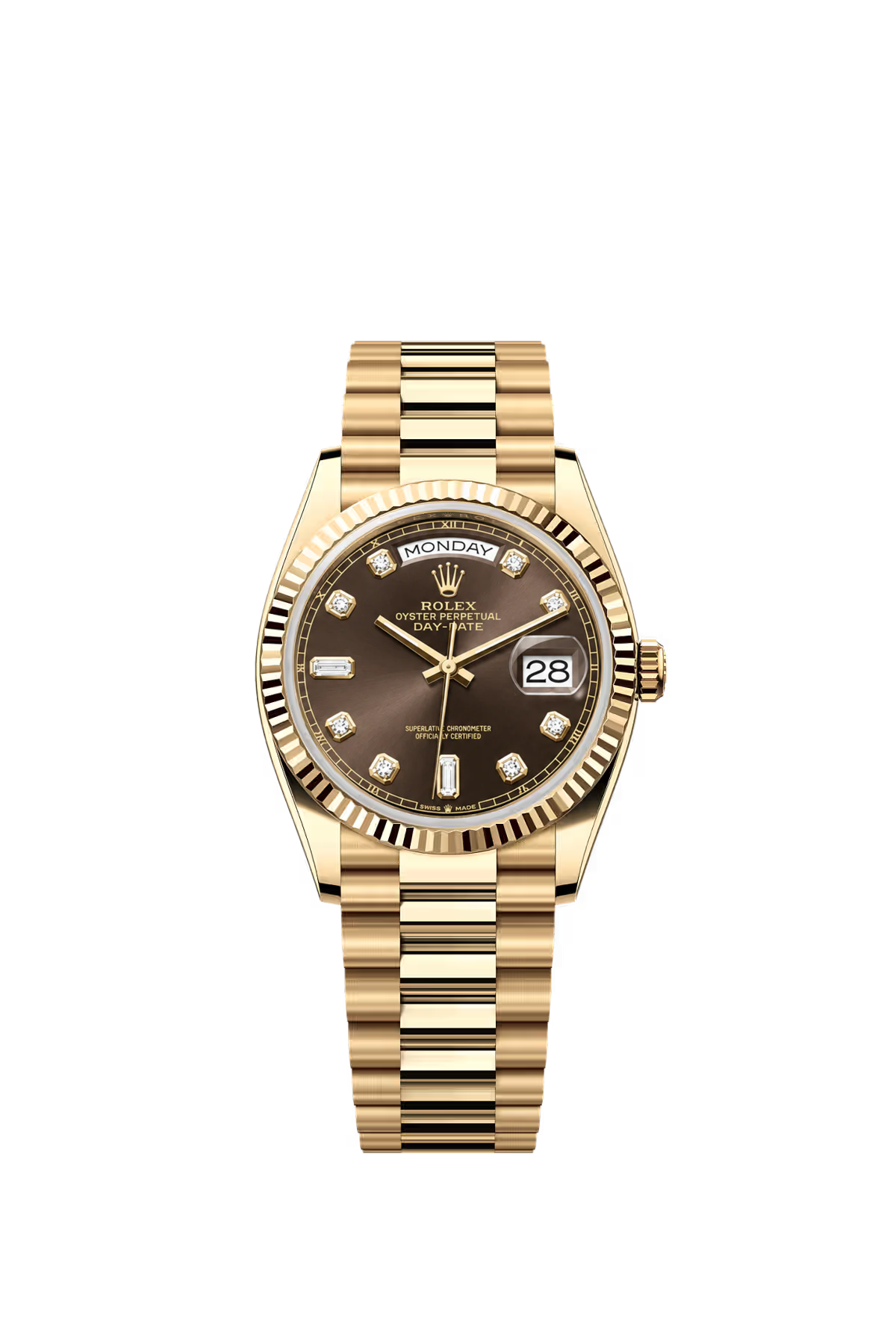 Rolex Day Date 36 mm YG Brown Dial Diamond Markers Ref. 128238