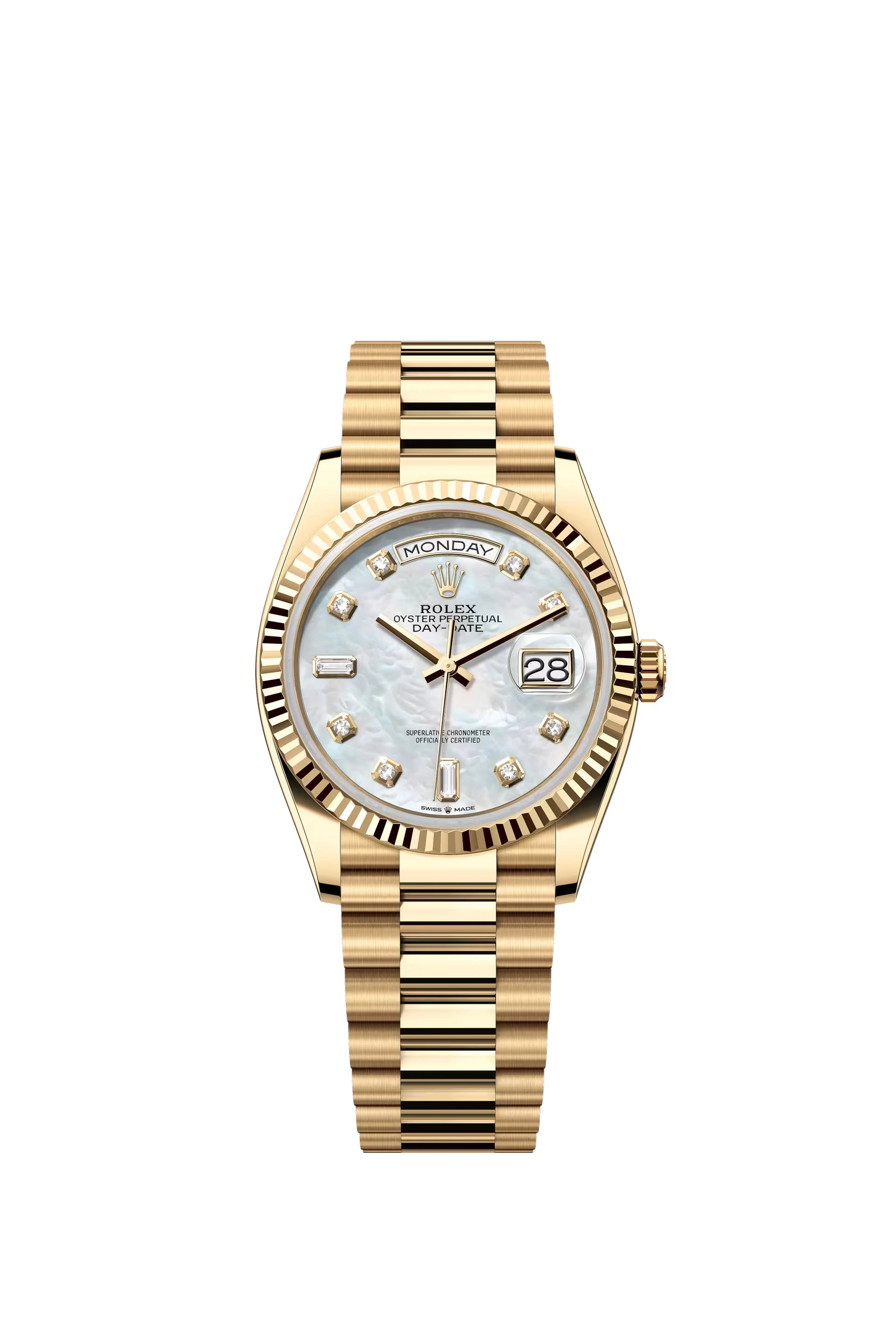 Rolex Day Date 36mm Yellow Gold MOP Dial Diamond Markers Ref. 128238