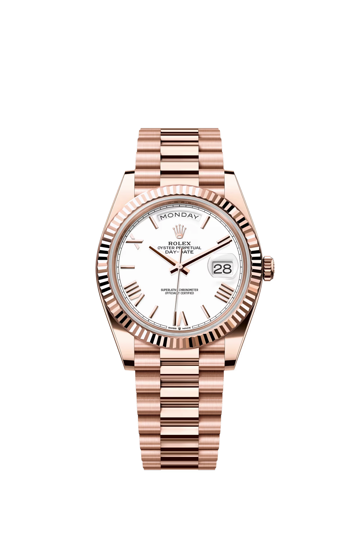 Rolex Day Date 40 Everose Gold White Dial Roman Markers President Bracelet Ref. 228235