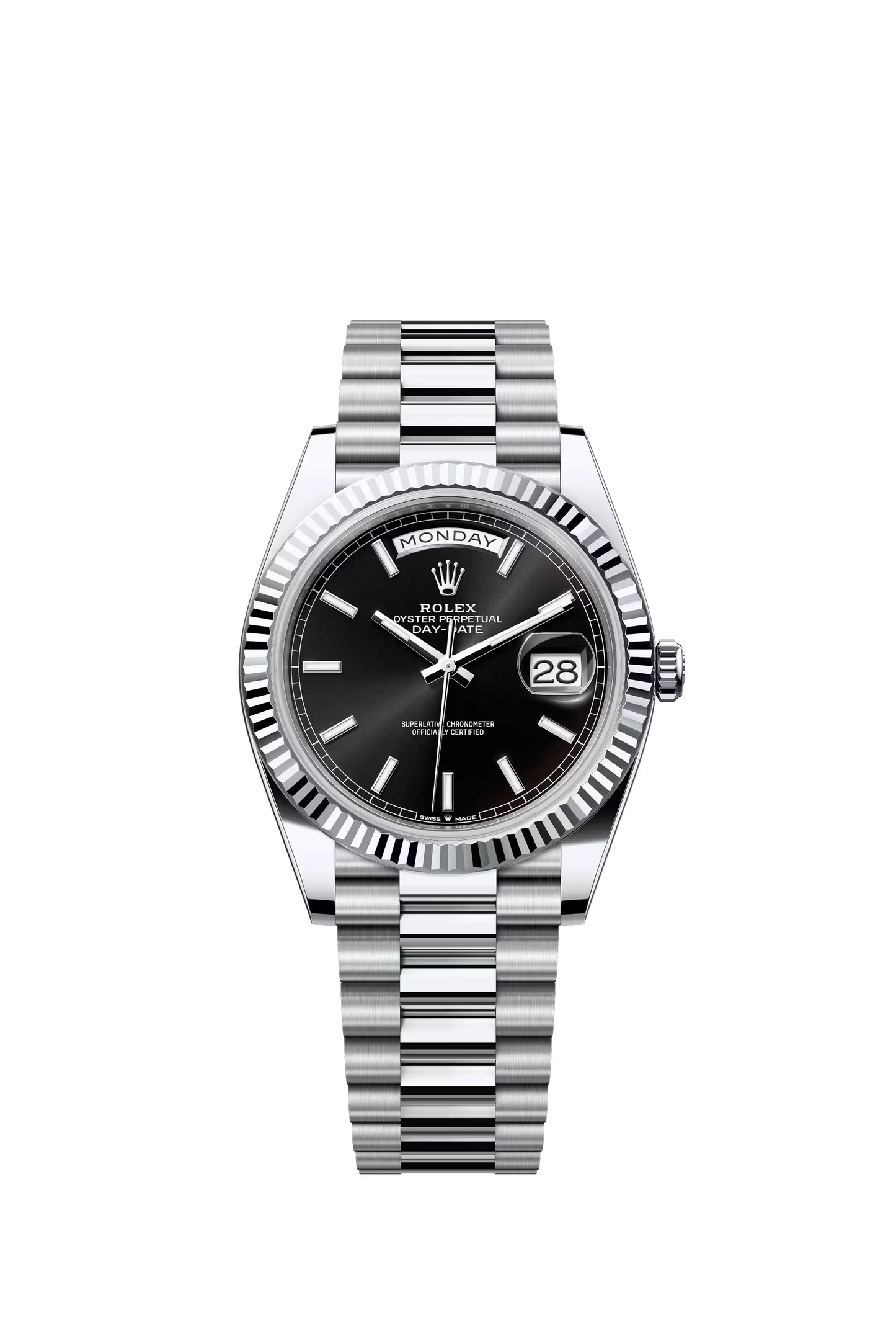 Rolex Day Date 40 Platinum Black Dial Stick Markers President Bracelet Ref. 228236