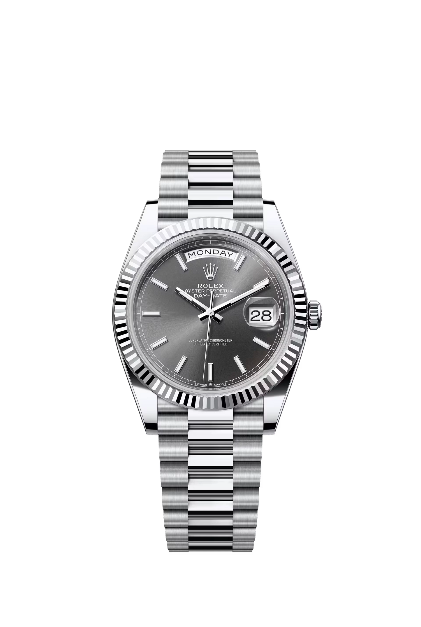 Rolex Day Date 40 Platinum Slate Dial Stick Markers President Bracelet Ref. 228236