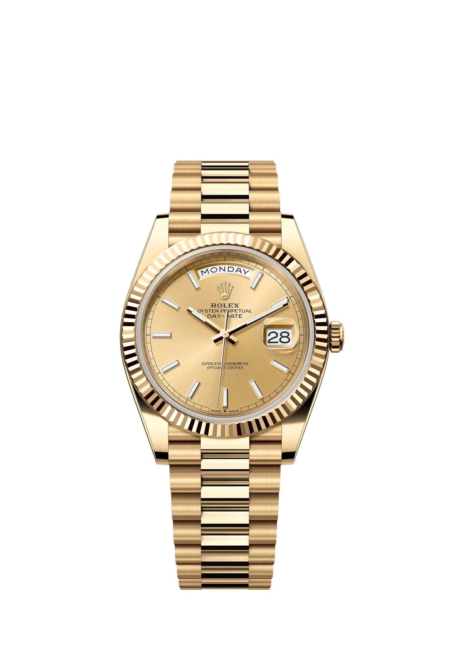 Rolex Day Date 40 Yellow Gold Champagne Dial Stick Markers President Bracelet Ref. 228238