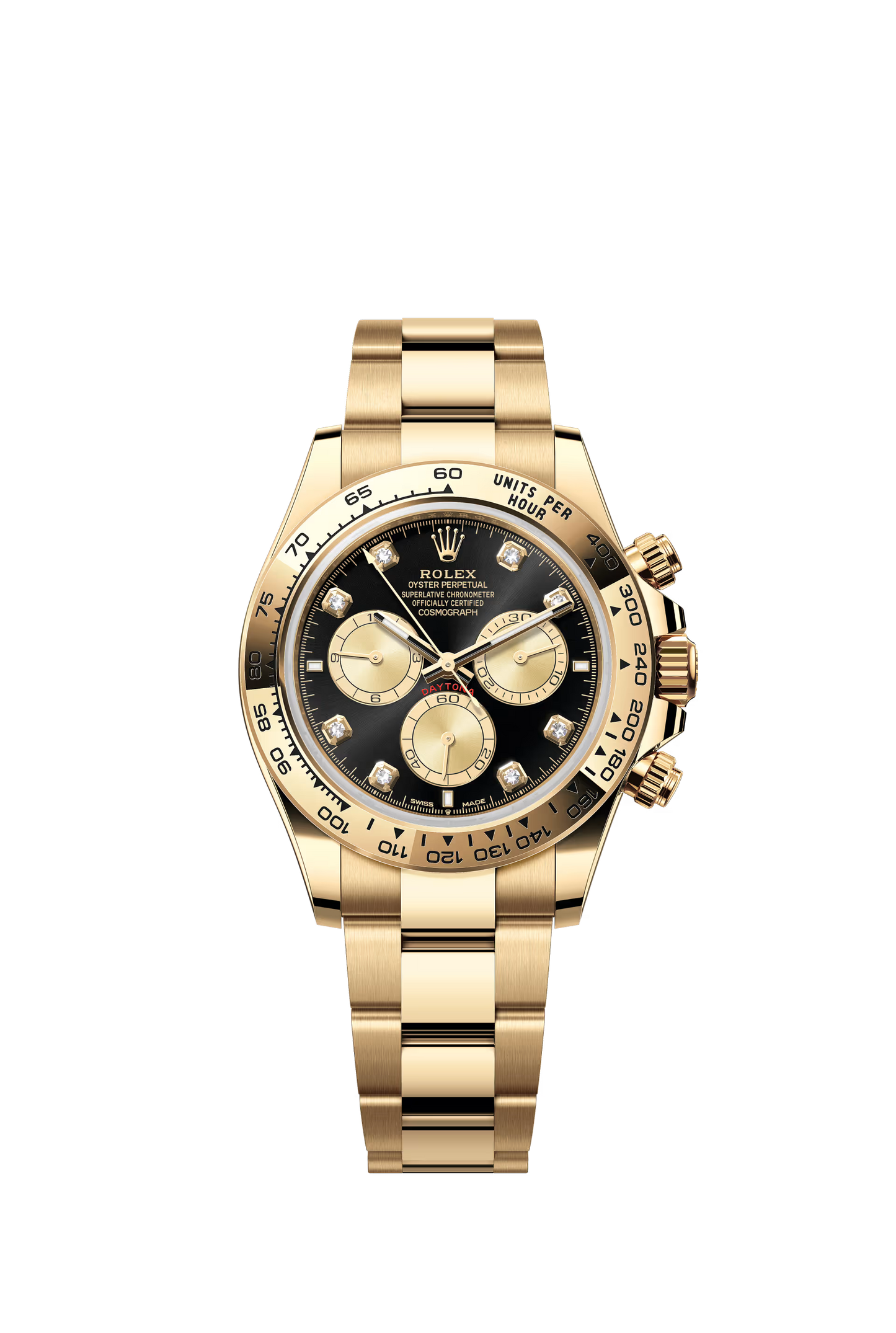 Rolex Cosmograph Daytona ref 126508 in yellow gold with black dial and diamond hour markers