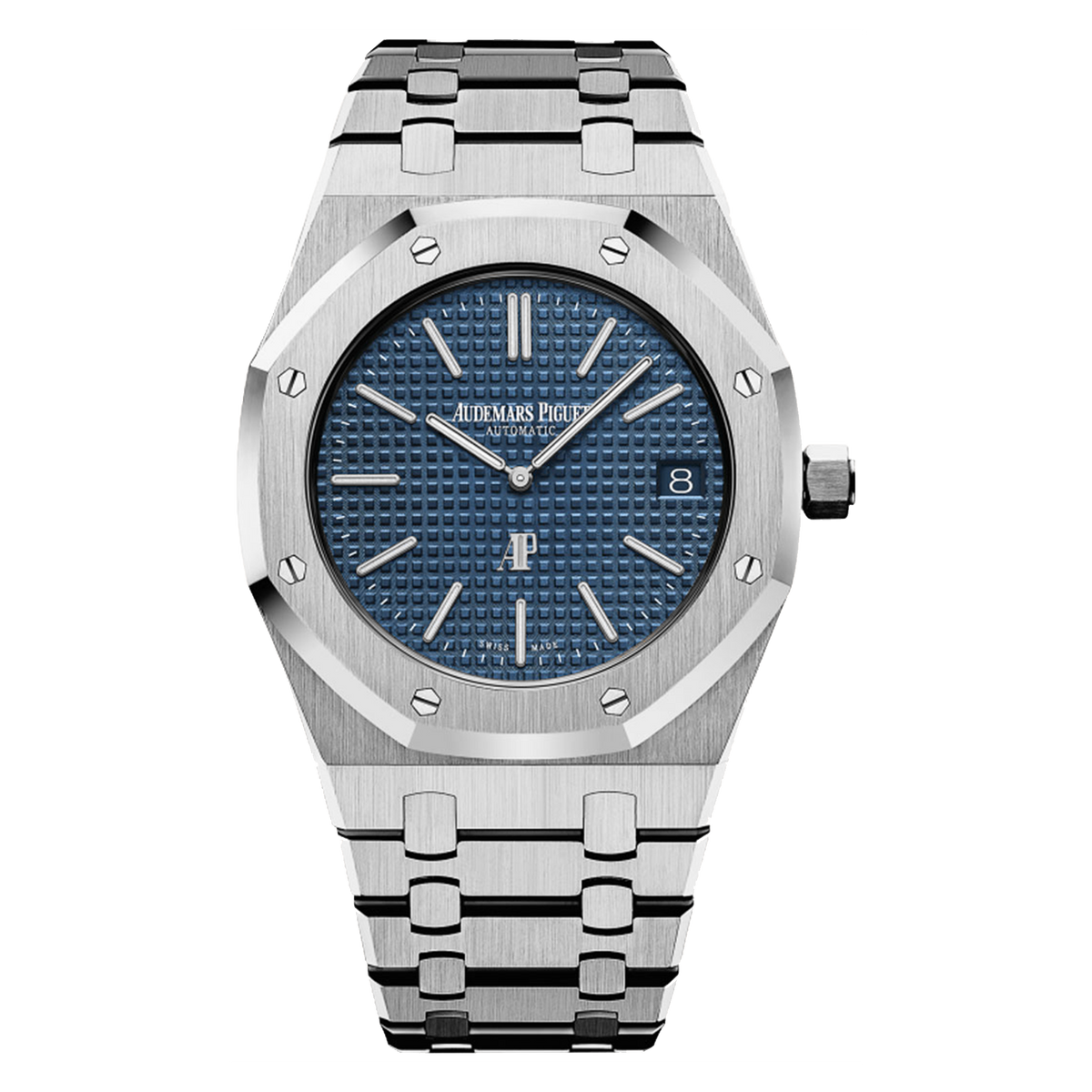 Audemars Piguet Royal Oak Jumbo Extra-Thin 15202ST.OO.1240ST.01 stainless steel watch with blue Petite Tapisserie dial