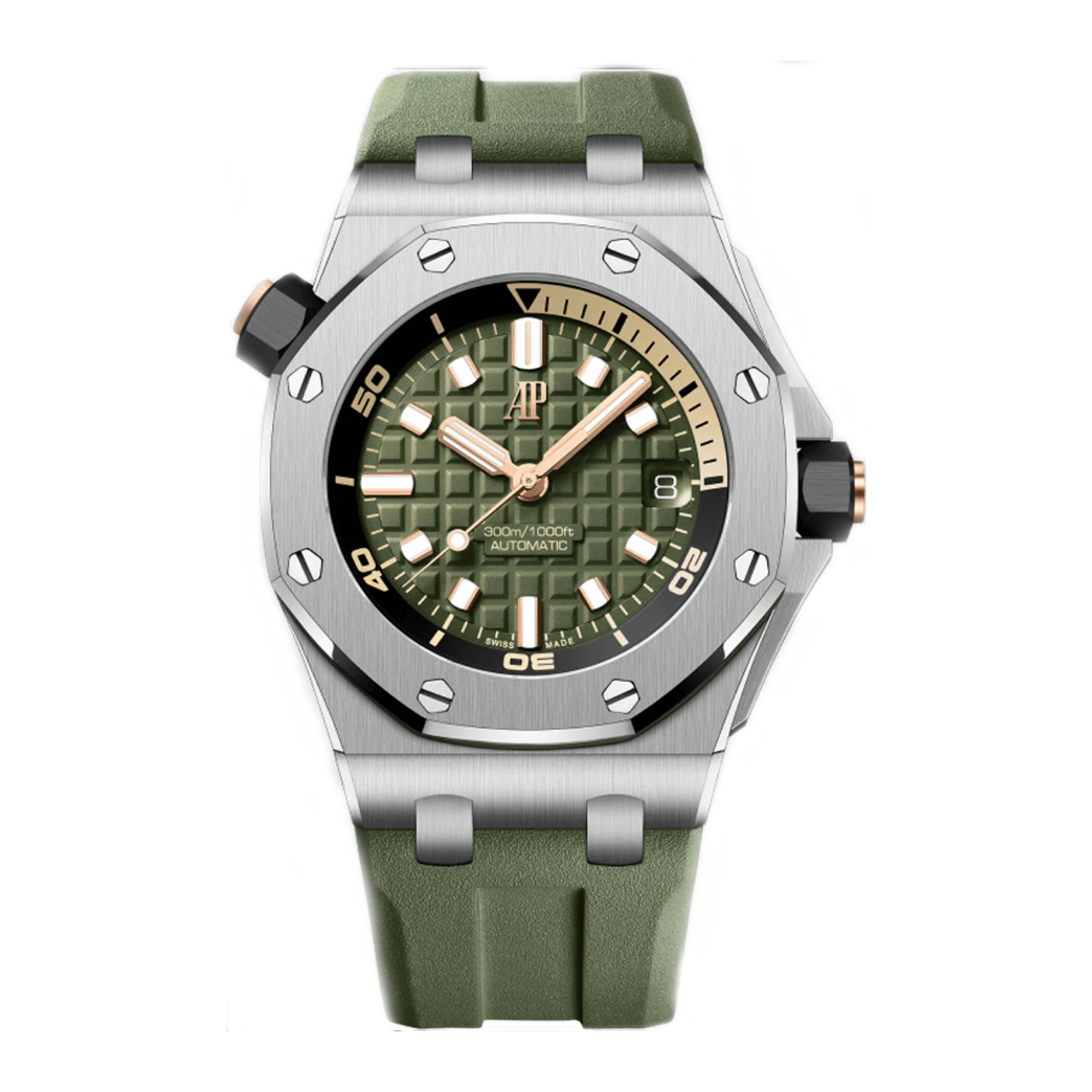Audemars Piguet Royal Oak Offshore Diver 15720ST khaki green watch with green rubber strap