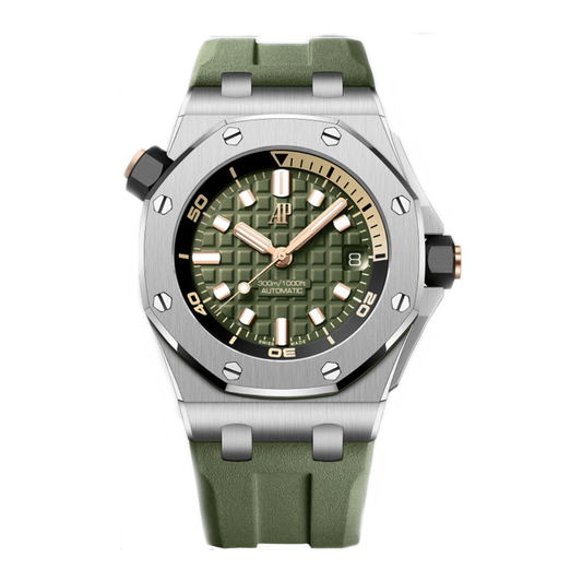 Audemars Piguet Royal Oak Offshore Diver 15720ST khaki green watch with green rubber strap
