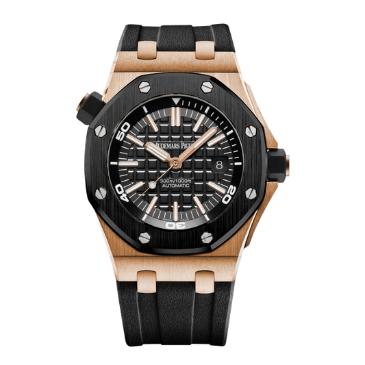 Audemars Piguet Royal Oak Offshore Diver 15710OR.OO.A002CA.01 pink gold watch with black ceramic bezel black dial and rubber strap