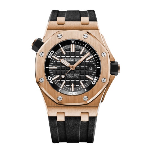 Audemars Piguet Royal Oak Offshore Diver 15710OR.OO.A002CA.01 pink gold watch with black dial and black rubber strap