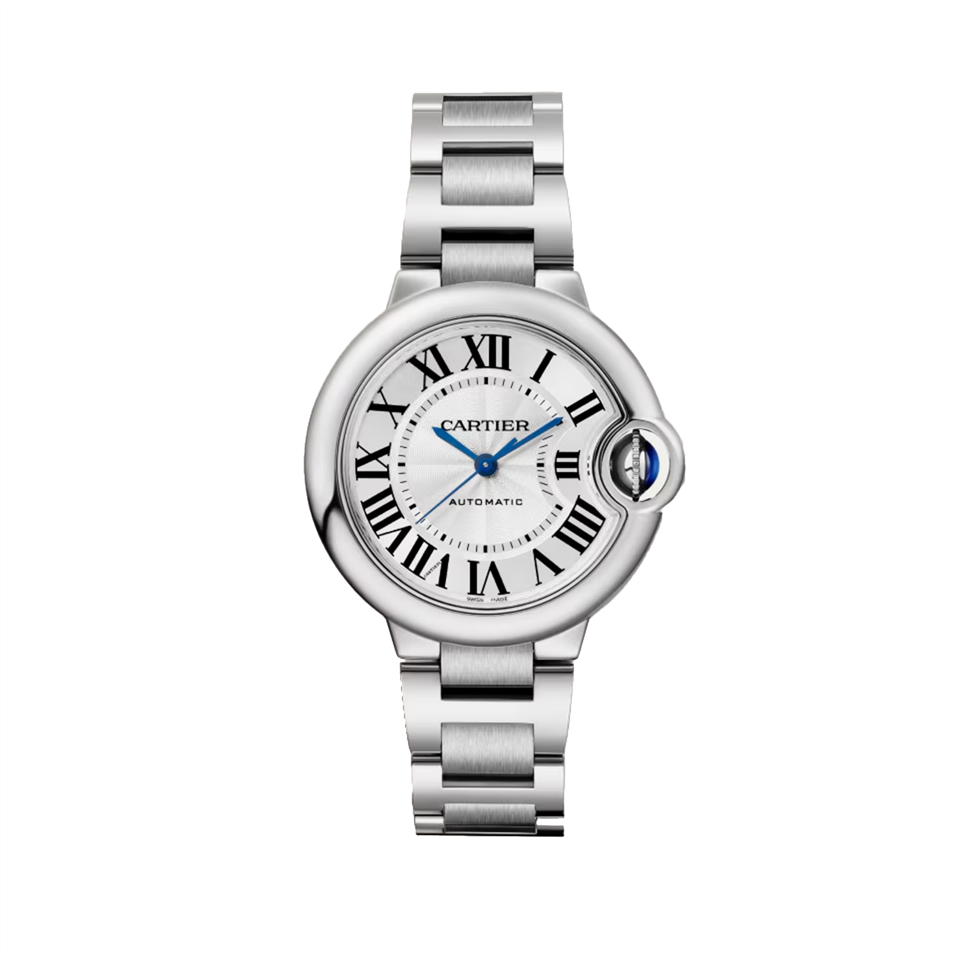 Cartier Ballon Bleu de Cartier 33mm WSBB0044 steel watch with silver dial and steel bracelet
