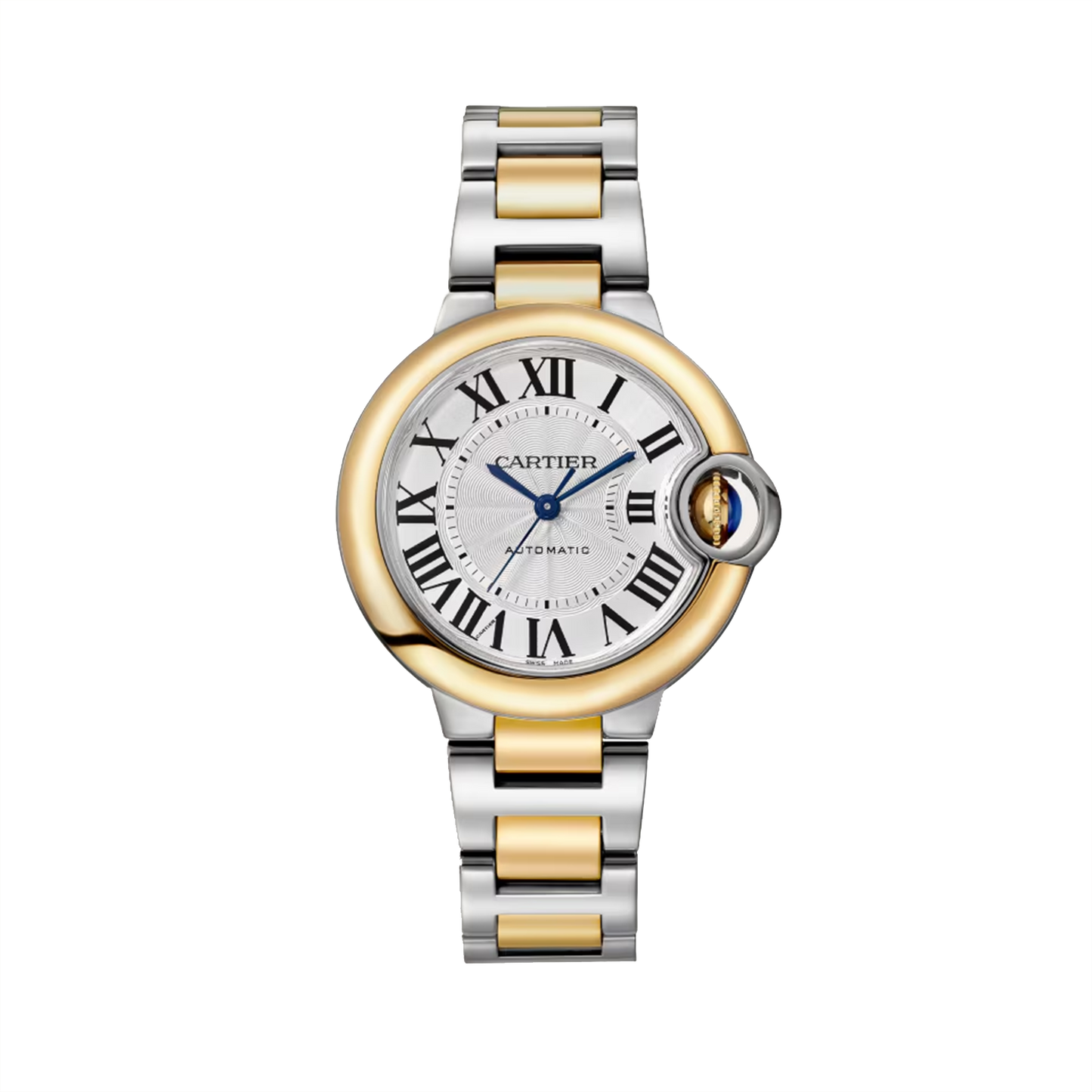 Cartier Ballon Bleu de Cartier 36mm W2BB0030 steel and yellow gold watch with silver guilloche dial and two-tone bracelet