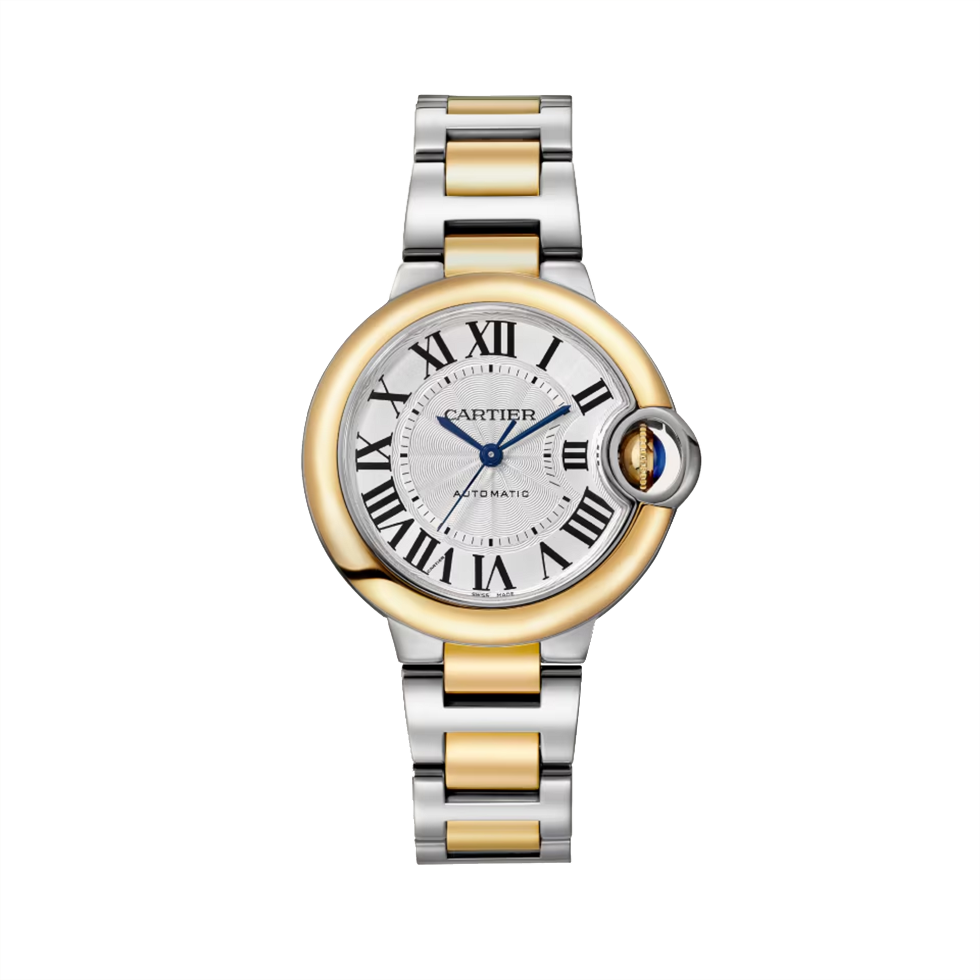 Cartier Ballon Bleu de Cartier 36mm W2BB0030 steel and yellow gold watch with silver guilloche dial and two-tone bracelet