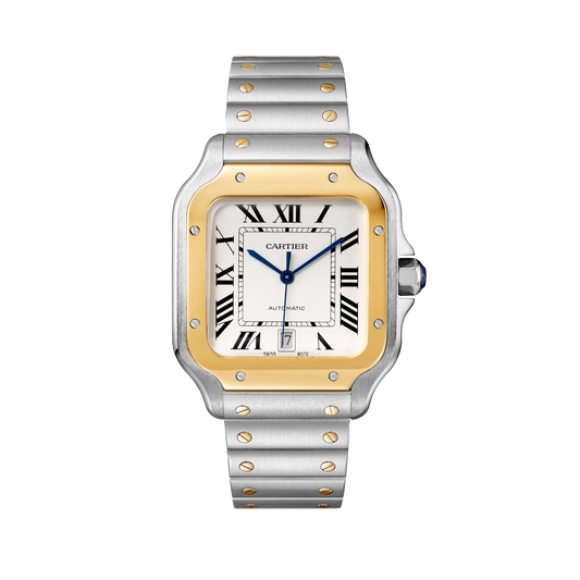 Cartier Santos de Cartier Large W2SA0009 steel and yellow gold watch with silver dial and two-tone bracelet