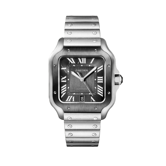 Cartier Santos de Cartier Large WSSA0037 steel watch with black ADLC bezel, black dial and steel bracelet