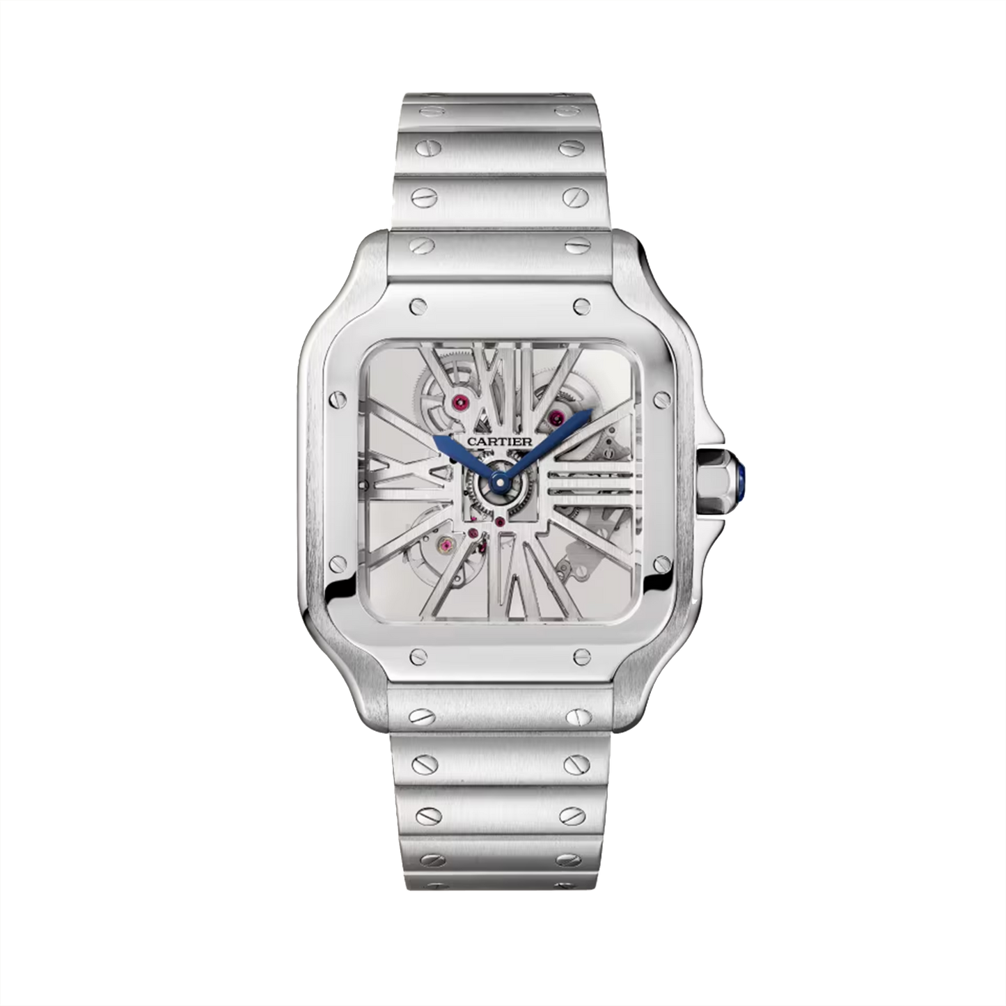 Cartier Santos de Cartier Skeleton Large WHSA0016 steel watch with skeleton dial and steel bracelet