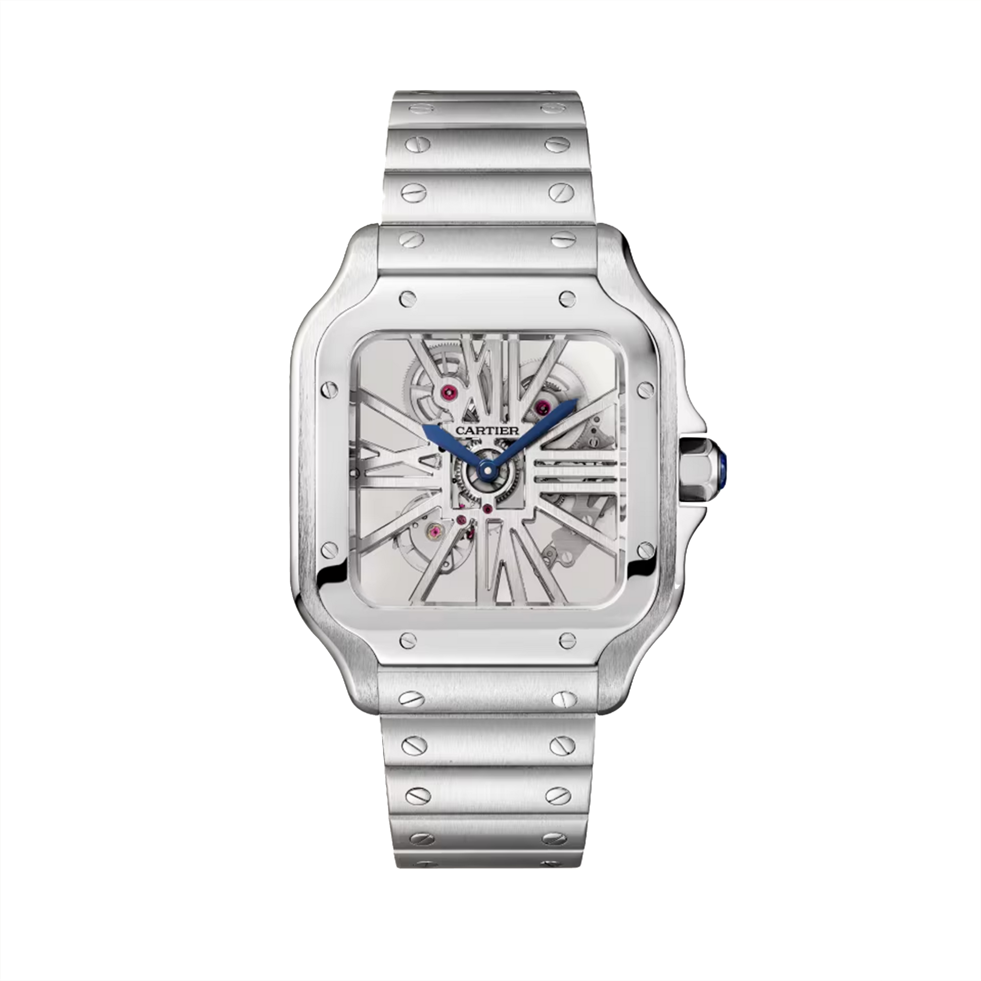 Cartier Santos de Cartier Skeleton Large WHSA0016 steel watch with skeleton dial and steel bracelet