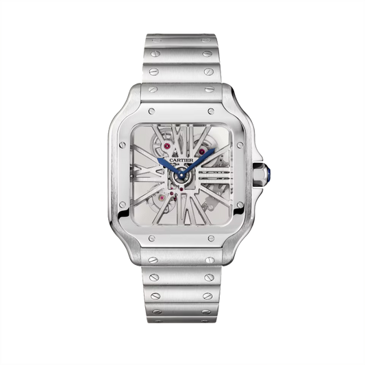 Cartier Santos de Cartier Skeleton Large WHSA0016 steel watch with skeleton dial and steel bracelet