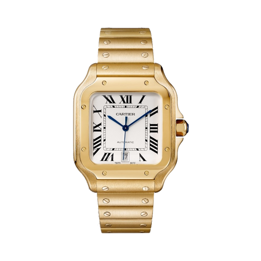 Cartier Santos de Cartier WGSA0029 yellow gold watch with white dial and gold bracelet