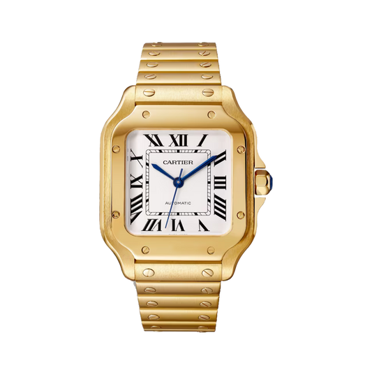Cartier Santos de Cartier WGSA0030 medium yellow gold watch with white dial and gold bracelet