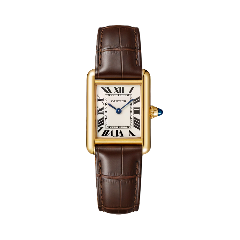 Cartier Tank Louis Cartier Small WGTA0342 yellow gold watch with silver dial and brown leather strap