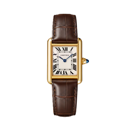 Cartier Tank Louis Cartier Small WGTA0342 yellow gold watch with silver dial and brown leather strap