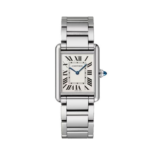 Cartier Tank Must Large WSTA0041 steel watch with silvered Roman numeral dial and stainless steel bracelet