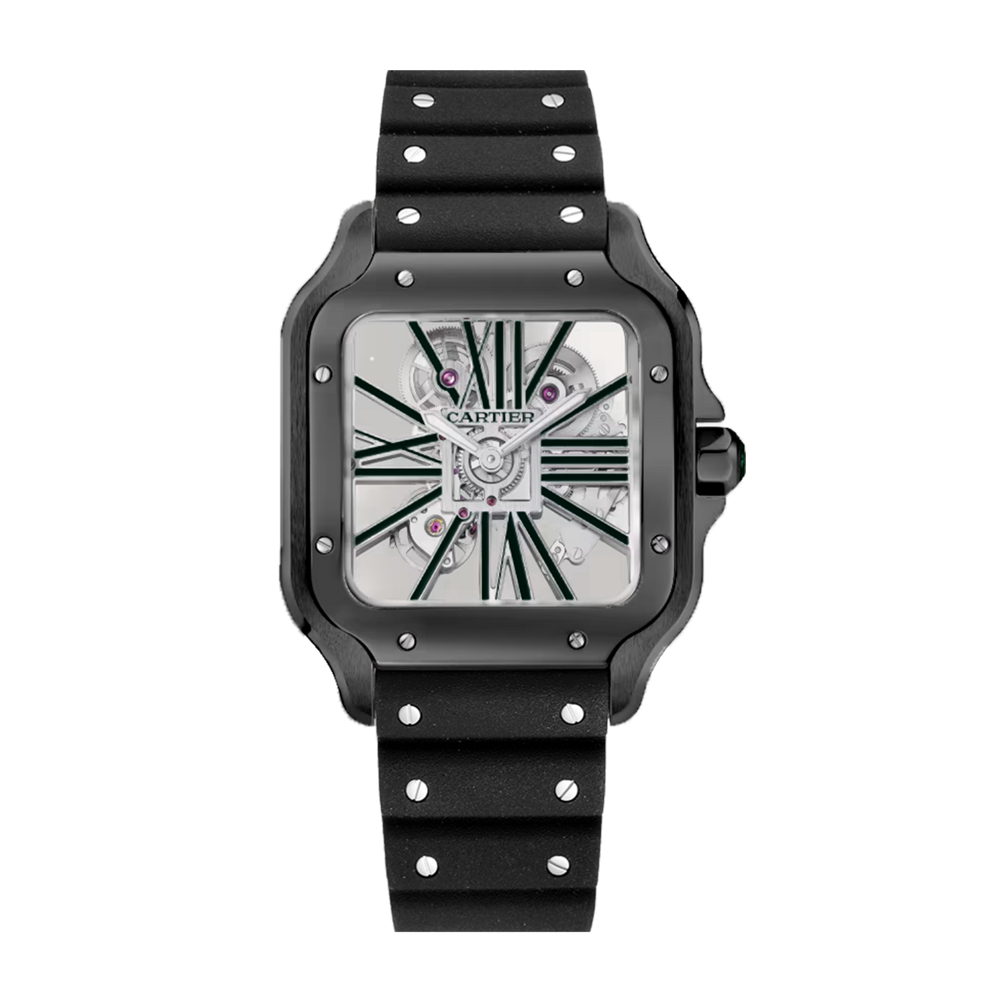 Cartier Santos de Cartier Skeleton ADLC WHSA0015 black watch with skeleton dial and black strap