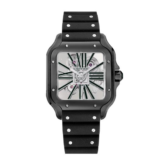 Cartier Santos de Cartier Skeleton ADLC WHSA0015 black watch with skeleton dial and black strap