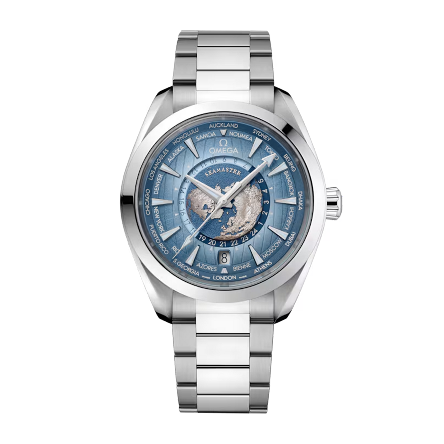 Omega Seamaster Aqua Terra Worldtimer 43mm 220.10.43.22.03.002 Summer Blue dial steel bracelet watch