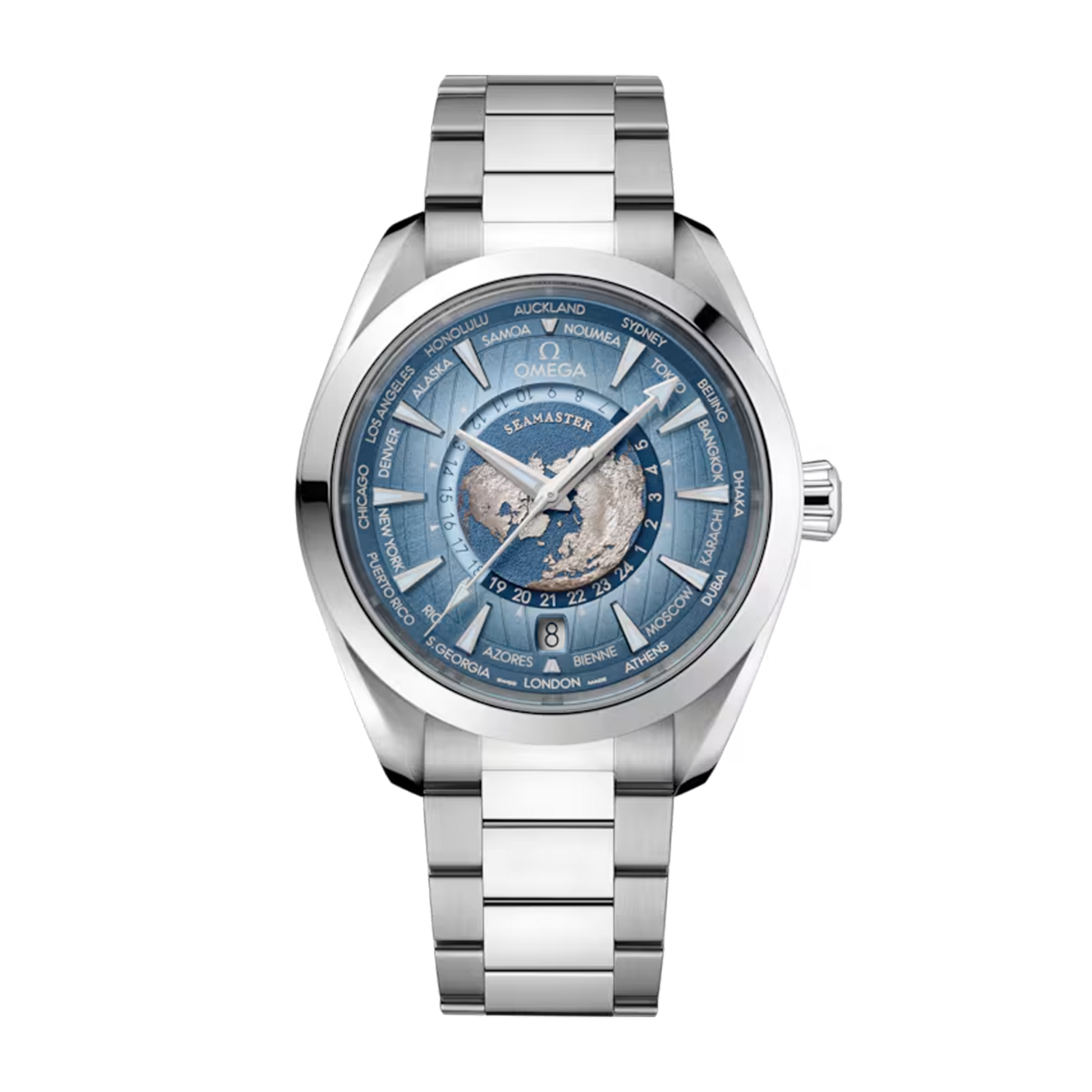Omega Seamaster Aqua Terra Worldtimer 43mm 220.10.43.22.03.002 Summer Blue dial steel bracelet watch