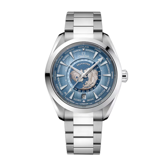 Omega Seamaster Aqua Terra Worldtimer 43mm 220.10.43.22.03.002 Summer Blue dial steel bracelet watch
