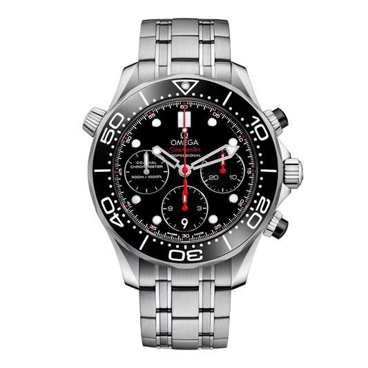 Omega Seamaster Diver 300M Chronograph 212.30.42.50.01.001 stainless steel watch with black ceramic wave dial and steel bracelet