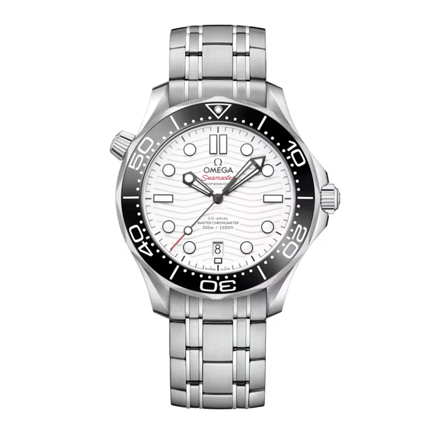 Omega Seamaster Diver 300M 210.30.42.20.04.001 stainless steel watch with white ceramic wave dial and steel bracelet