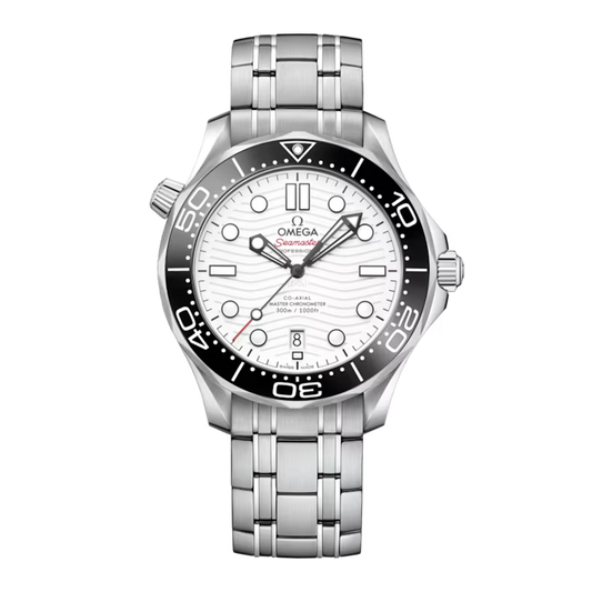 Omega Seamaster Diver 300M 210.30.42.20.04.001 stainless steel watch with white ceramic wave dial and steel bracelet
