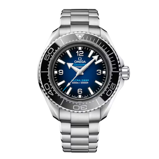 Omega Seamaster Planet Ocean 6000M Ultra Deep 215.30.46.21.03.001 O-MEGASTEEL watch with blue gradient dial and bracelet