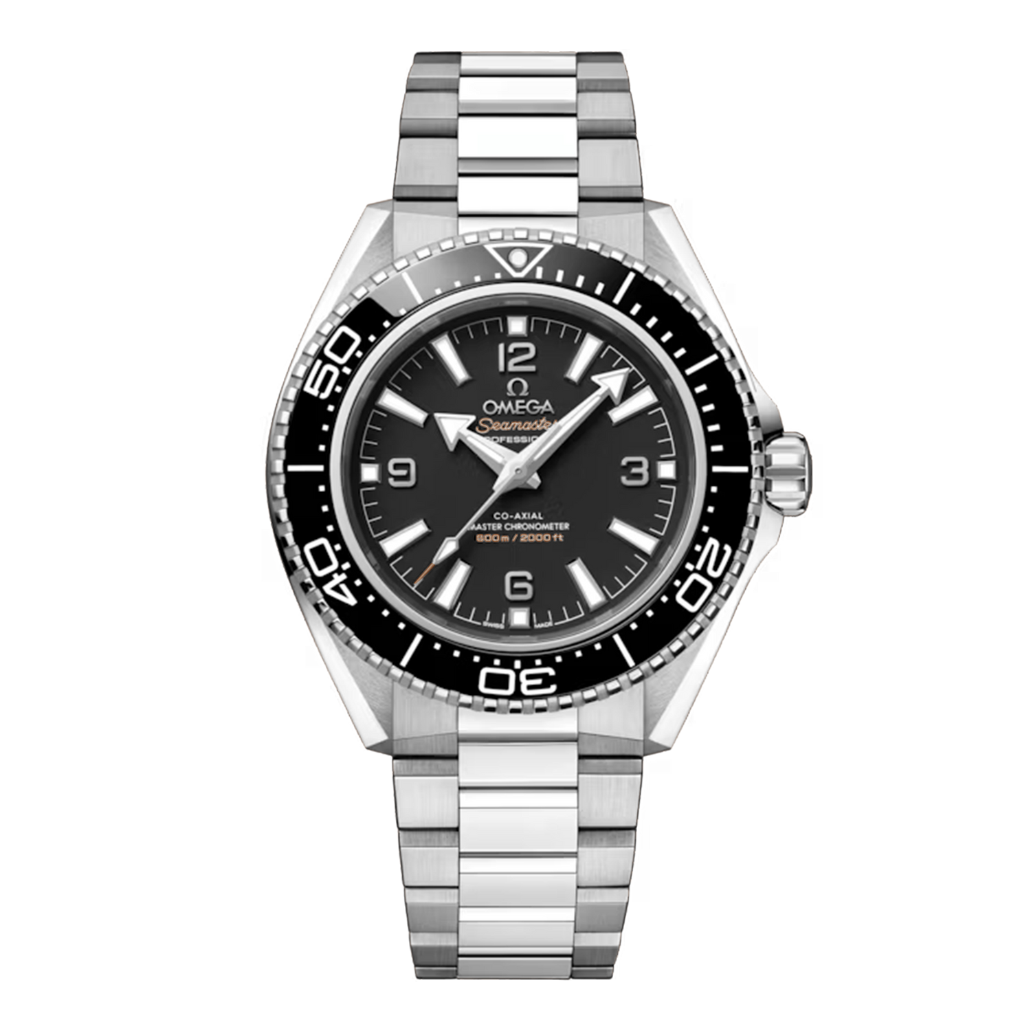 Omega Seamaster Planet Ocean 600M 217.30.42.21.01.001 stainless steel watch with black dial black ceramic bezel and steel bracelet