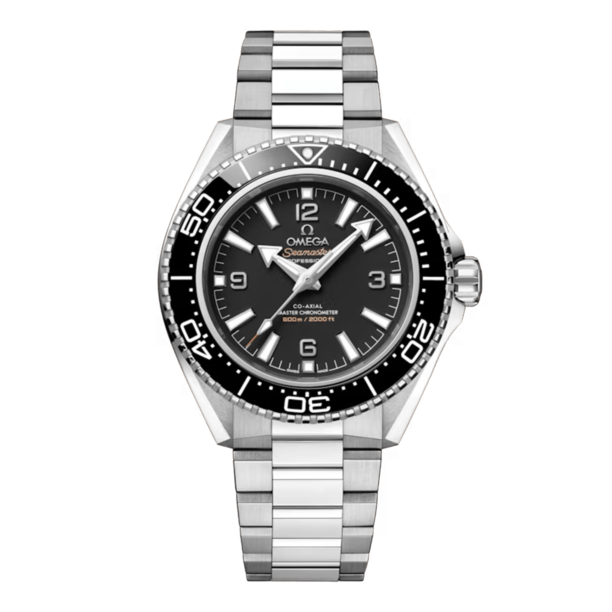 Omega Seamaster Planet Ocean 600M 217.30.42.21.01.001 stainless steel watch with black dial black ceramic bezel and steel bracelet