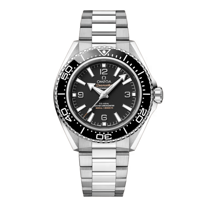 Omega Seamaster Planet Ocean 600M 217.30.42.21.01.001 stainless steel watch with black dial black ceramic bezel and steel bracelet