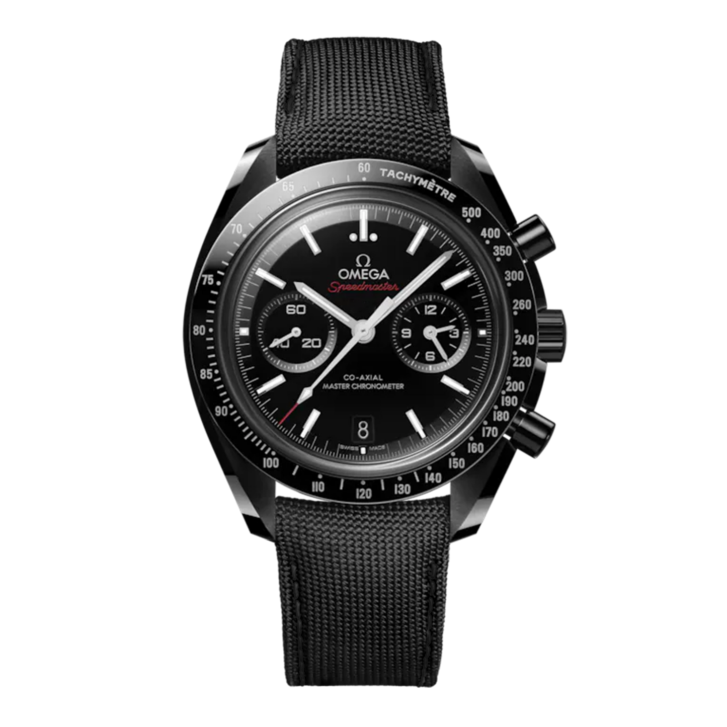 Omega Speedmaster Dark Side of the Moon Master Chronometer 310.92.44.51.01.002 black ceramic watch with black dial and nylon fabric strap