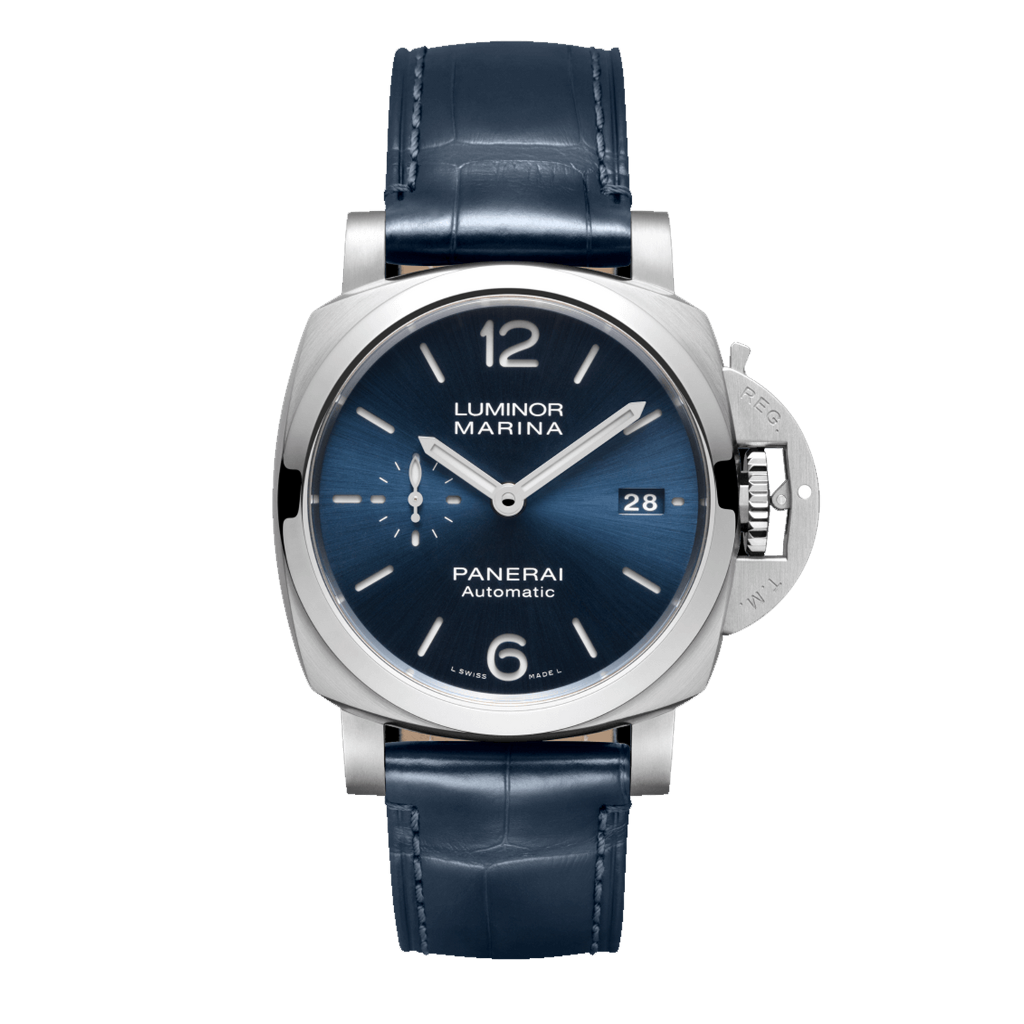 Panerai Luminor Marina 1950 PAM01393 steel watch with blue dial and blue leather strap