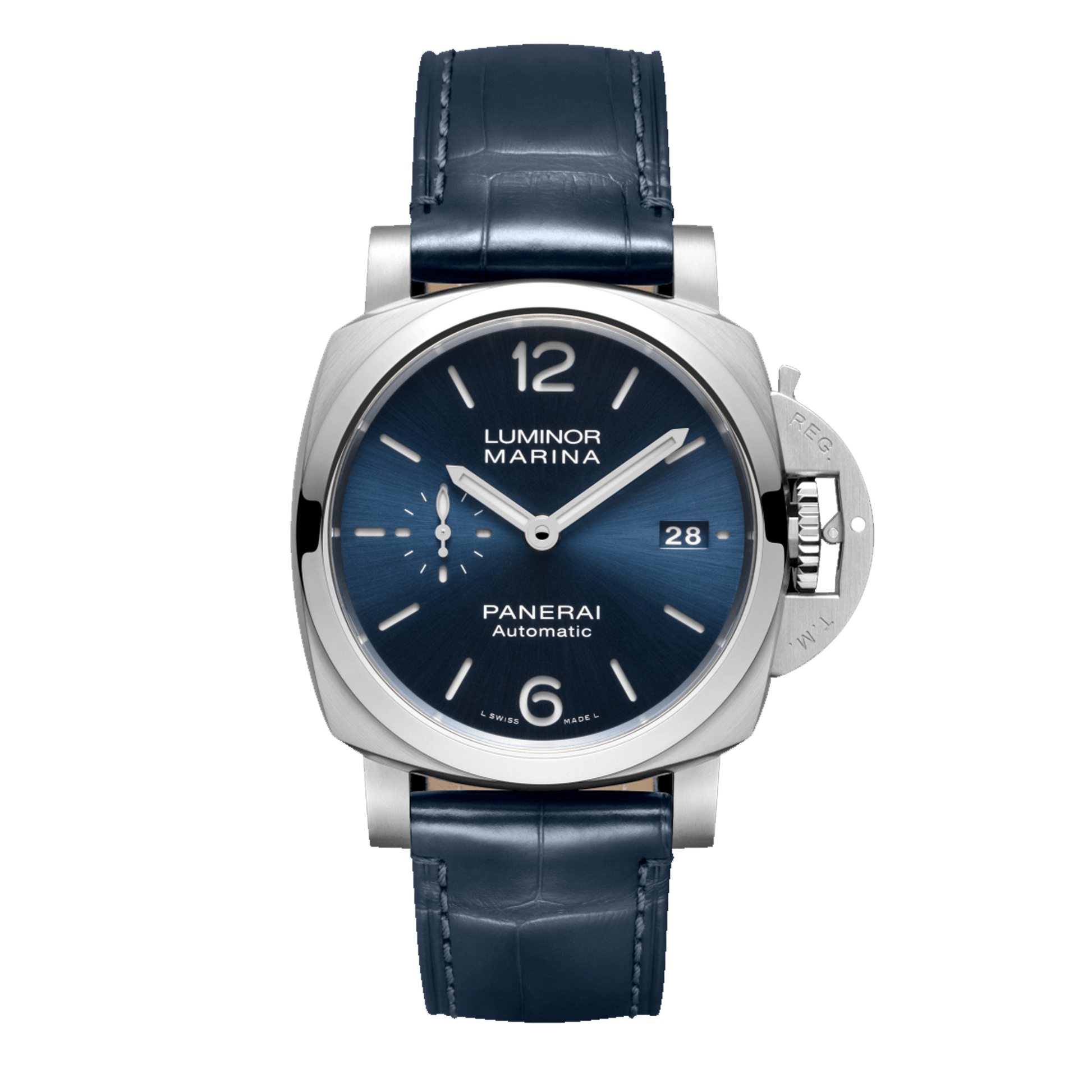 Panerai Luminor Marina 1950 PAM01393 steel watch with blue dial and blue leather strap