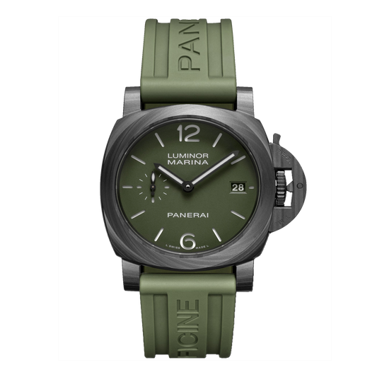 Panerai Luminor Marina Carbotech PAM01526 40mm watch with green dial and green rubber strap
