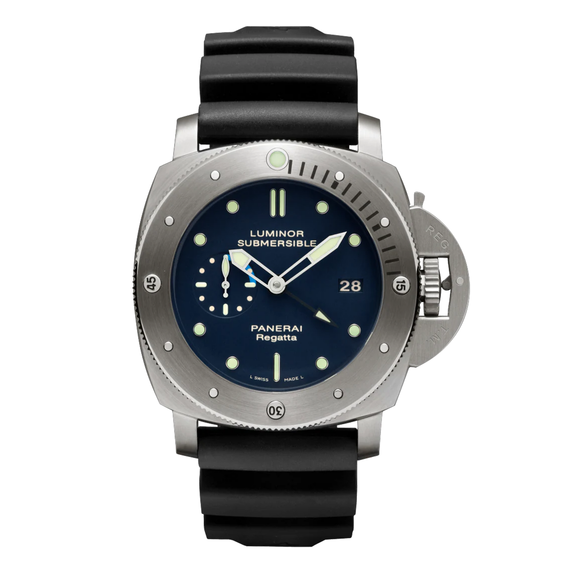 Panerai Luminor Submersible 1950 Regatta PAM00371 titanium watch with blue dial and black rubber strap