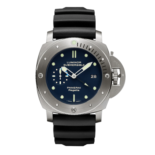 Panerai Luminor Submersible 1950 Regatta PAM00371 titanium watch with blue dial and black rubber strap
