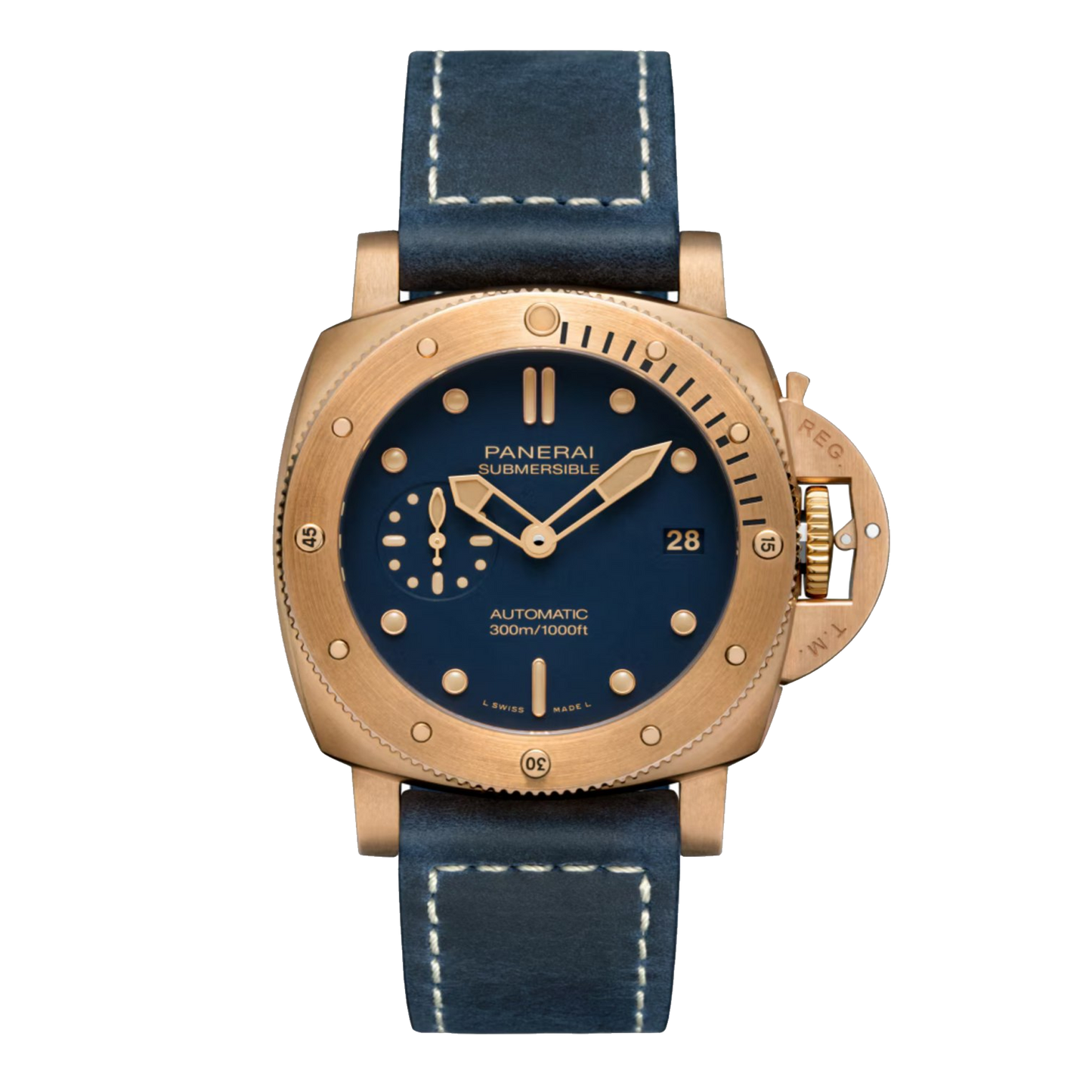 Panerai Submersible Bronzo Blu Abisso PAM01074 bronze watch with blue dial and blue strap