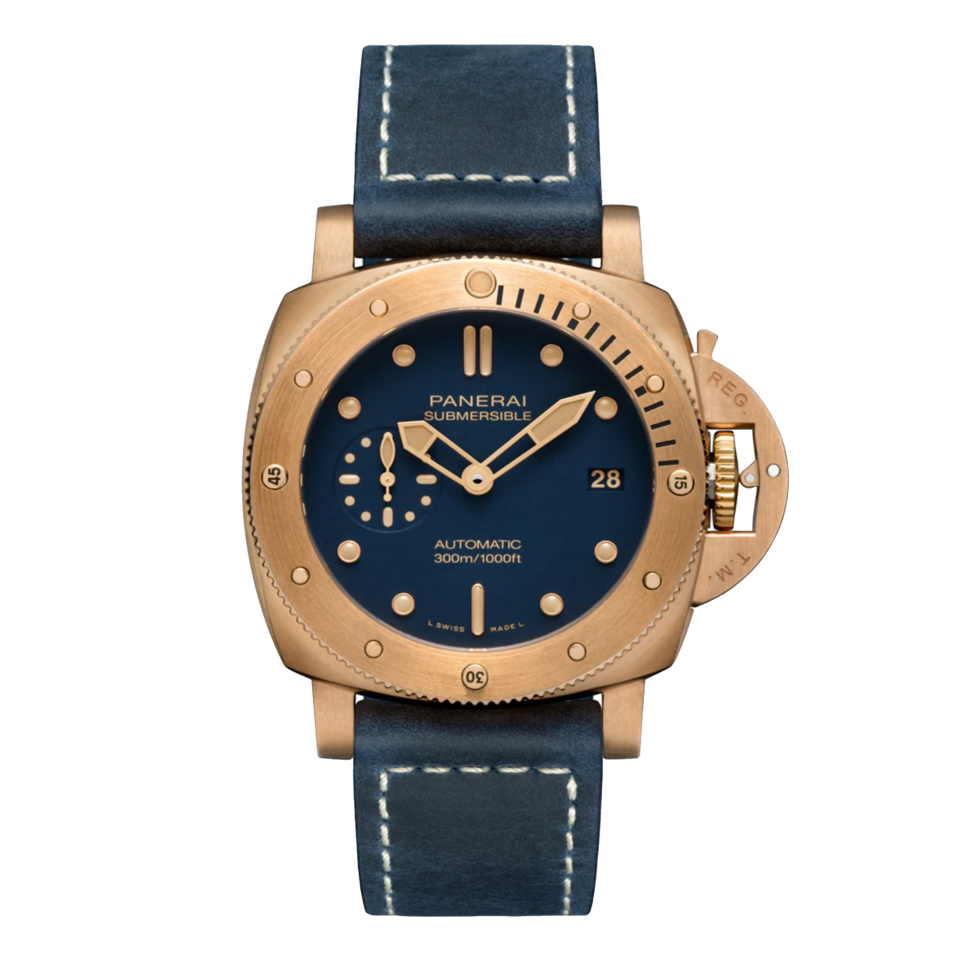 Panerai Submersible Bronzo Blu Abisso PAM01074 bronze watch with blue dial and blue strap